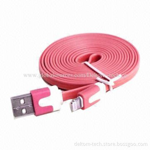 Noodle Design USB Data Charger Sync Cable for iPhone 5/5S/5C, iPod-L, Pink with 1m Length